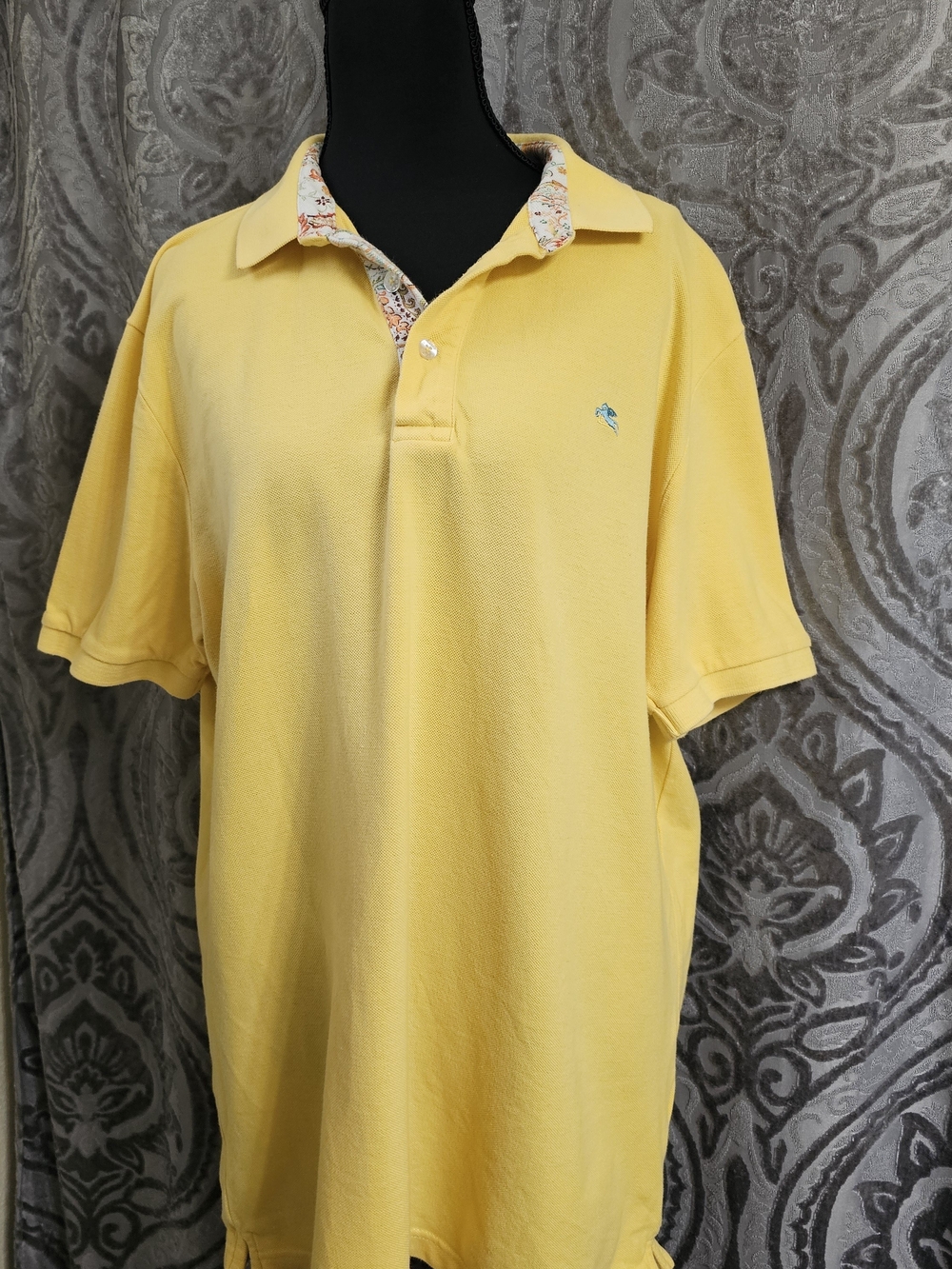 Etro Men's Yellow Polo with Patterned Collar